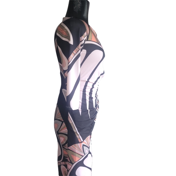 Frank Lyman Pink and Black Patterned Sheath Dress 8 - Picture 3 of 5